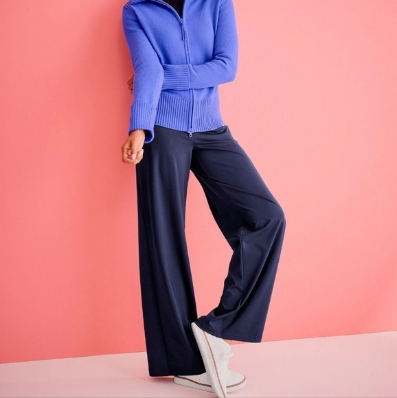 T by Talbots Navy Blue Out and About Wide Leg Sz. L Pants - Picture 1 of 16